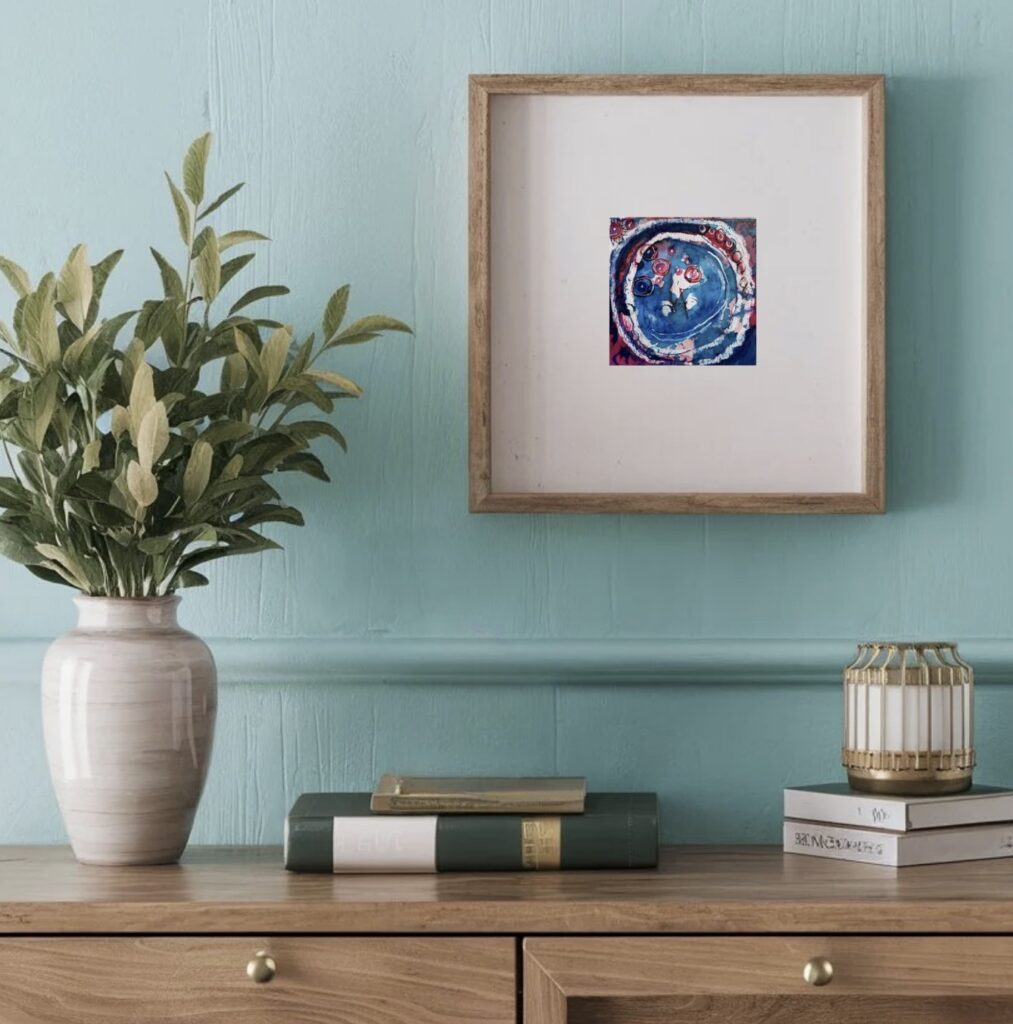 Red white and blue watercolor painting Framed