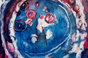 Red white and blue watercolor painting