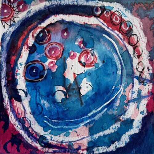 Red white and blue watercolor painting